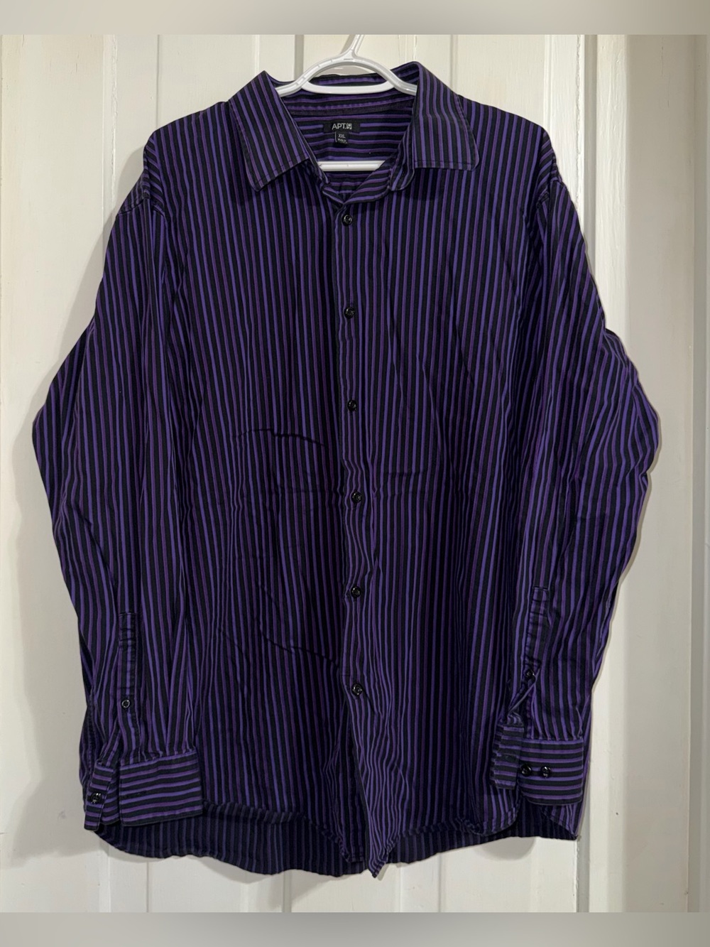 Men's 2X Apt. 9 Black and Purple Vertical Stripe Dress Shirt